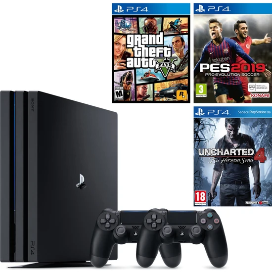 Sony Playstation 4 Pro + 2.Dualshock + Ps4 Pes 19 + Ps4 Gta 5 + Ps4 Uncharted 4