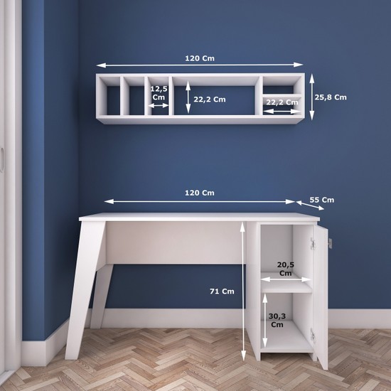 Rani C2 Kitaplıklı Dolaplı Çalışma Bilgisayar Masası Beyaz