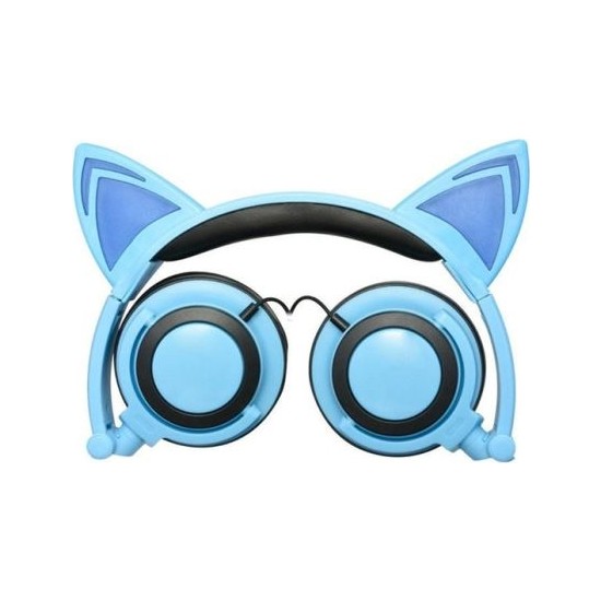 VeryFit Işıklı Çocuk Kedi Kulaküstü Kulaklık Mavi Siyah Fiyatı