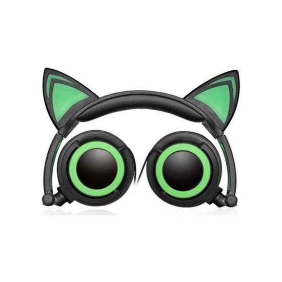 VeryFit Işıklı Çocuk Kedi Kulaküstü Kulaklık Yeşil Siyah Fiyatı