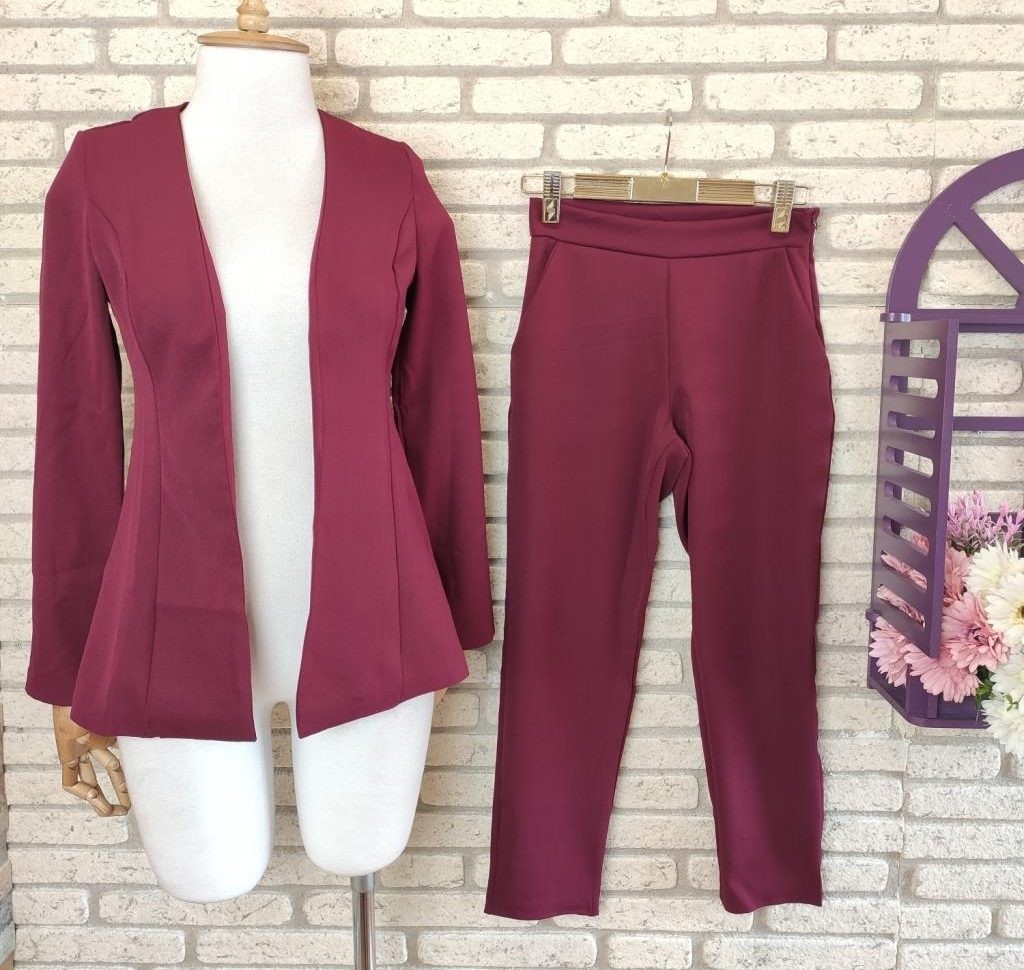 Rengamoda Atlas Kumaş Ceket Pantolon Takım(Bordo)
