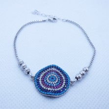 Motif Silver Renkli Taşlı Gümüş Nazarlık Bileklik