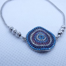 Motif Silver Renkli Taşlı Gümüş Nazarlık Bileklik