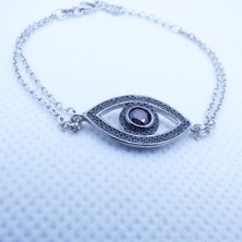 Motif Silver Beyaz Göz Desenli Gümüş Bileklik