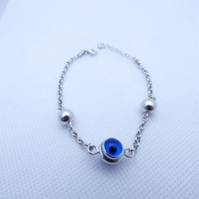 Motif Silver Beyaz Nazar Boncuklu Gümüş Bileklik