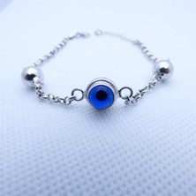 Motif Silver Beyaz Nazar Boncuklu Gümüş Bileklik