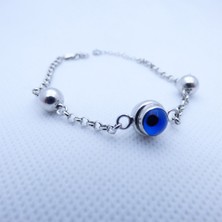 Motif Silver Beyaz Nazar Boncuklu Gümüş Bileklik