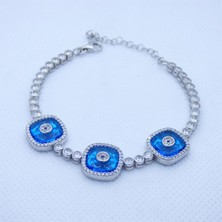 Motif Silver Mavi Taş Detaylı Işlemeli Gümüş Bileklik