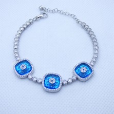 Motif Silver Mavi Taş Detaylı Işlemeli Gümüş Bileklik