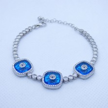 Motif Silver Mavi Taş Detaylı Işlemeli Gümüş Bileklik