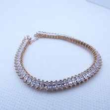 Motif Silver Altın Sarısı Sıra Taşlı Gümüş Bileklik