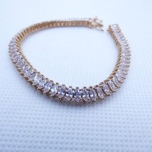 Motif Silver Altın Sarısı Sıra Taşlı Gümüş Bileklik