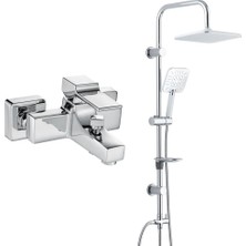 T-may Eca Caro Banyo Bataryası+T-May Banyo Çamlıca Kare Tepe Duş Takımı Seti Paslanmaz Krom