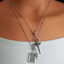 Tonstyle TS001511 Charm Çapraz Hayat Ankh ve Maske Iki Zincirli 44+5 cm 925 Ayar Gümüş