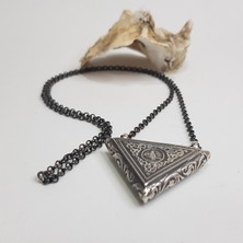 Tonstyle TS001529 Üçgen Muska Saklayıcı 925 Ayar Gümüş Tasarım Erkek Kolye 70 cm  3mm