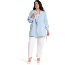 Disentis Modest Büyük Beden Şal Yaka Kendinden Kuşaklı Katlamalı Kollu Bebe Mavi Ceket