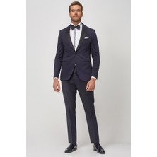 ALTINYILDIZ CLASSICS Erkek Lacivert-Siyah Slim Fit Desenli Smokin Damatlık