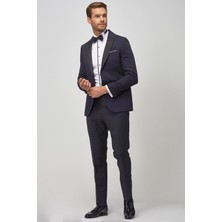 ALTINYILDIZ CLASSICS Erkek Lacivert-Siyah Slim Fit Desenli Smokin Damatlık