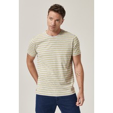 ALTINYILDIZ CLASSICS Erkek Gri-sarı Slim Fit Dar Kesim Bisiklet Yaka Tişört