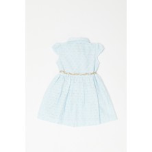 Kidsev Kız Çocuk Mavi Desenli Bayramlık Elbise