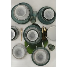 Keramika Mat Gri - Mat Yeşil Nordıc Yemek Takımı 6 Kişilik 24 Parça