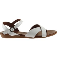 Bueno Shoes Beyaz Deri Kadın Düz Sandalet