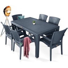 Bahex Zeugma Pro 90 x 150 cm Rattan Bahçe Balkon Masa Takımı 6 Kişilik Camsız Set