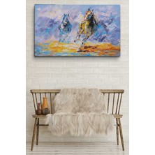 Dünyatablo Koşan Atlar Yağlıboya Görünüm Dekoratif Kanvas Duvar Tablosu