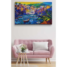 Dünyatablo Sahilde  Tekneleryağlıboya Görünüm Dekoratif Kanvas Duvar Tablosu