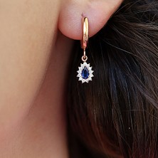 Lacivert Beyaz Taşlı Minimal Anturaj Damla Gümüş Kolye Küpe Takım