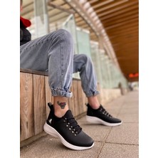 Xon1 XON1601 Bağcıklı Rahat Yüksek Taban Siyah Beyaz Casual Erkek Spor Ayakkabı