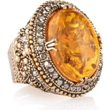 Zeynep Büyükbay Kehribar Doğal Taş Yüzük (Ayarlanabilir) - Ml1