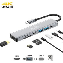 Daytona CF08 Macbook Uyumlu Type-C To 4K 1080P Ultra Hd HDMI Type-C Pd Şarj 2* USB 3.0 Sd Tf Kart Okuyucu Kablolu 7ın1 Çevirici Hub Adaptör