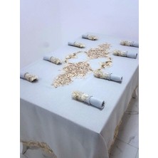 Finezza Henna Lüx Dantelli Simli Keten Kumaş Gri Masa Örtüsü ve Peçeteli Sofra Takımı 8 kişilik Dikdörtgen 160x230 cm 17 Parça - 1148