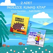 2 Kitap Tox Ingilizce Orman Hayvanları ve Kışlık Giysiler Kumaş Sessiz Kitap E127 E124 - Bez Kitap , Eğitici Oyuncak , Yumuşak ve Hışırtılı