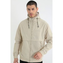 Little Cup Jeans Co Erkek Ekru Kapüşonlu Krinkıl Hafif Baharlık Ceket