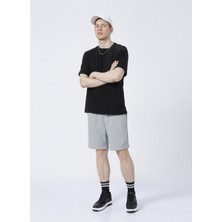 Only & Sons 22024737_Onsboyner Yüksek Bel Rahat Kalıp Düz Gri Melanj Erkek Sweat Şort
