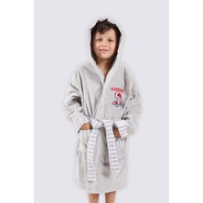 Ecocotton Racer Erkek Çocuk Bornoz %100 Organik Pamuk Nakışlı Gri
