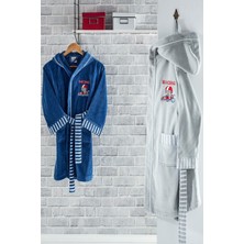 Ecocotton Racer Erkek Çocuk Bornoz %100 Organik Pamuk Nakışlı Gri