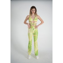 Holly Lolly Kadın Yeşil Lastikli Yüksek Bel Ispanyol Kesim Esnek Malrose Pantolon