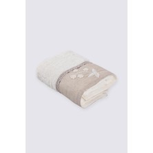 Ecocotton Ayliz El Yüz Havlusu  Organik Pamuk Keten Bordürlü El Nakışlı Krem 50X90 cm