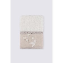 Ecocotton Ayliz El Yüz Havlusu  Organik Pamuk Keten Bordürlü El Nakışlı Krem 50X90 cm