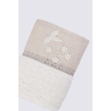 Ecocotton Ayliz El Yüz Havlusu  Organik Pamuk Keten Bordürlü El Nakışlı Krem 50X90 cm