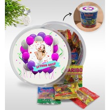 Kişiye Özel Isimli Fotoğraflı Doğum Günü Tasarımlı Dev Boy Haribo Minis Kovası (10GX100ADET) Model 1