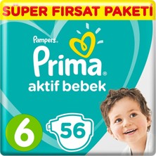Prima Bebek Bezi Aktif Bebek Mega 6 Beden 56 Adet