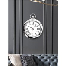 M3 Decorium Parlak Gümüş Nikelajlı Çerçeve Siyah Romen Rakkamlı Beyaz Zemin Bombe Cam Köstekli 42 cm Duvar Saati