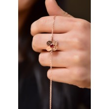 925 Ayar Gümüş Rose Kaplama Ocak Ayı Doğum Taşlı Şans Dört Yapraklı Yonca Bileklik