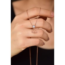 925 Ayar Gümüş Rose Kaplama Elmas Montür Çiçek Kesim Lotus Kolye