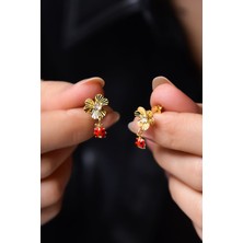 Papatya Silver 925 Ayar Gümüş Gold Kaplama Kristal Kesim Uğur Böcekli Frezya Çiçeği Küpe