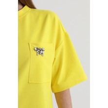 Origami Kısa Kollu Cep Işlemeli Sweatshirt